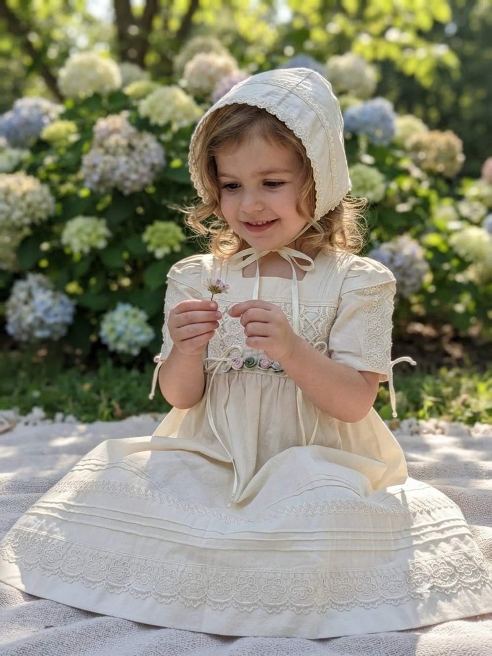 Classic Ivory Smocked Dress with Bonnet